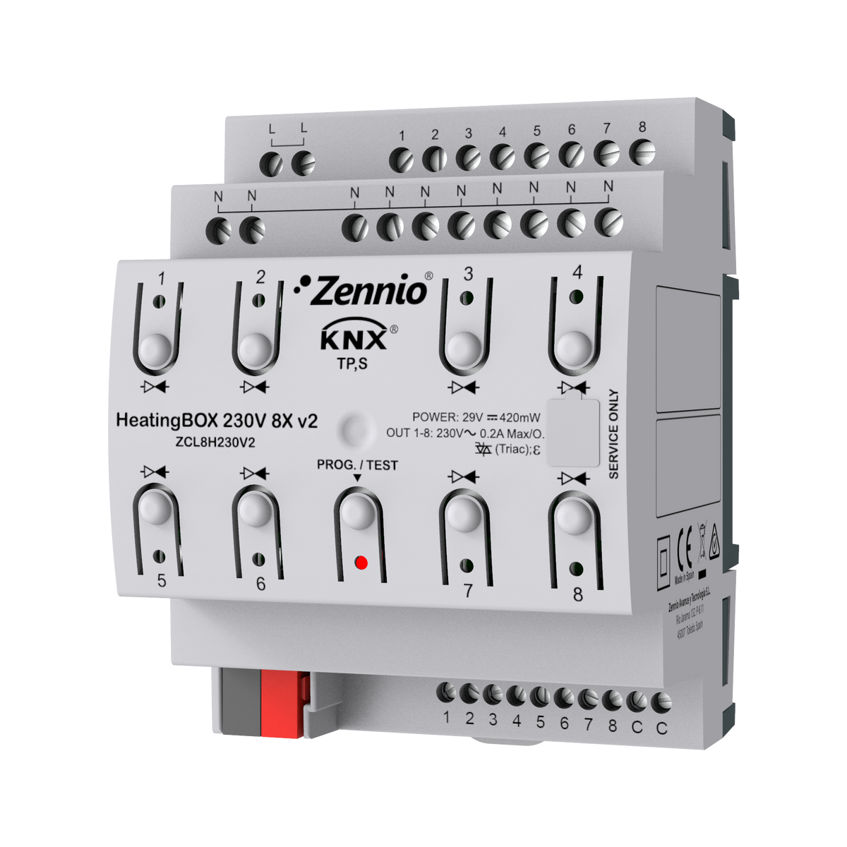 Zennio HeatingBOX 230V 8X v2 – Heating actuator for up to 8 outputs 230VAC and 8 inputs