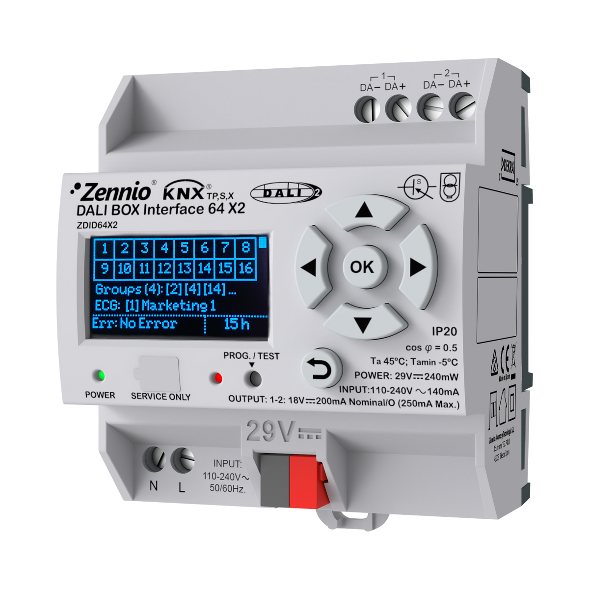 Zennio DALI BOX Interface 64 X2 – KNX-DALI Interface for up to 64 ballasts per channel, 2 channels