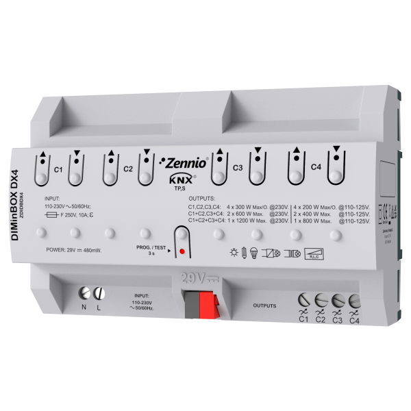 Zennio DIMinBOX DX4 – Universal dimmer actuator. 4 channels x 300W
