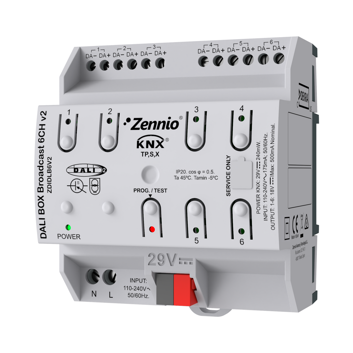 Zennio DALI BOX Broadcast 6CH v2 – KNX-DALI Broadcast Interface to control up to 250 ballasts in 6 channels