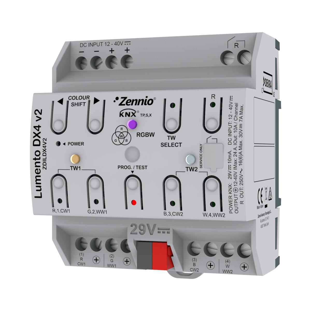 Zennio Lumento DX4 v2 – 4-channel constant voltage PWM dimmer in DIN rail for DC LED loads