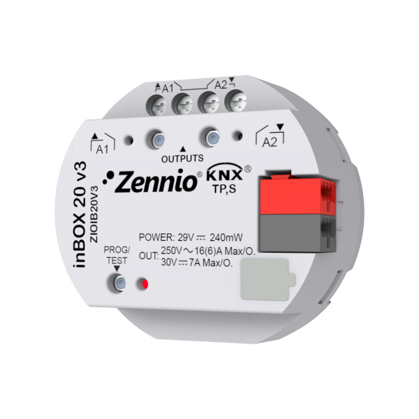Zennio inBOX 20 v3 – KNX multifunction actuator for flush mounting, 2 outputs 16A