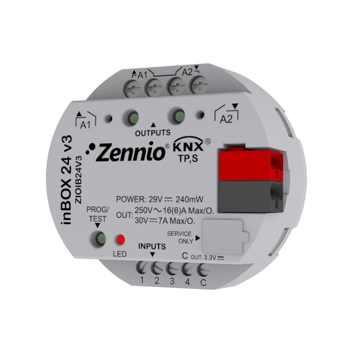 Zennio inBOX 24 v3 – KNX multifunction actuator for flush mounting, 2 outputs 16A/4 inputs A/D