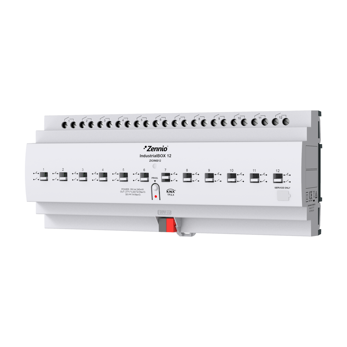 Zennio IndustrialBOX 12 – Industrial actuator with 12 outputs (20 A, 200 µF), mechanical manual operation and KNX Secure