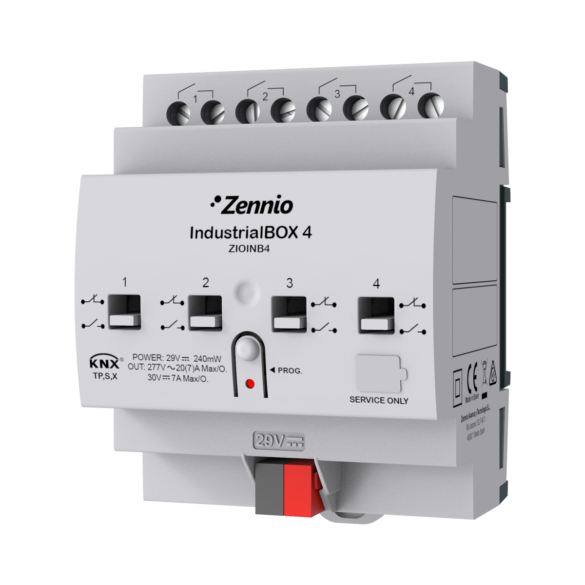 Zennio IndustrialBOX 4 – Industrial actuator with 4 outputs (20 A, 200 µF), mechanical manual operation and KNX Secure