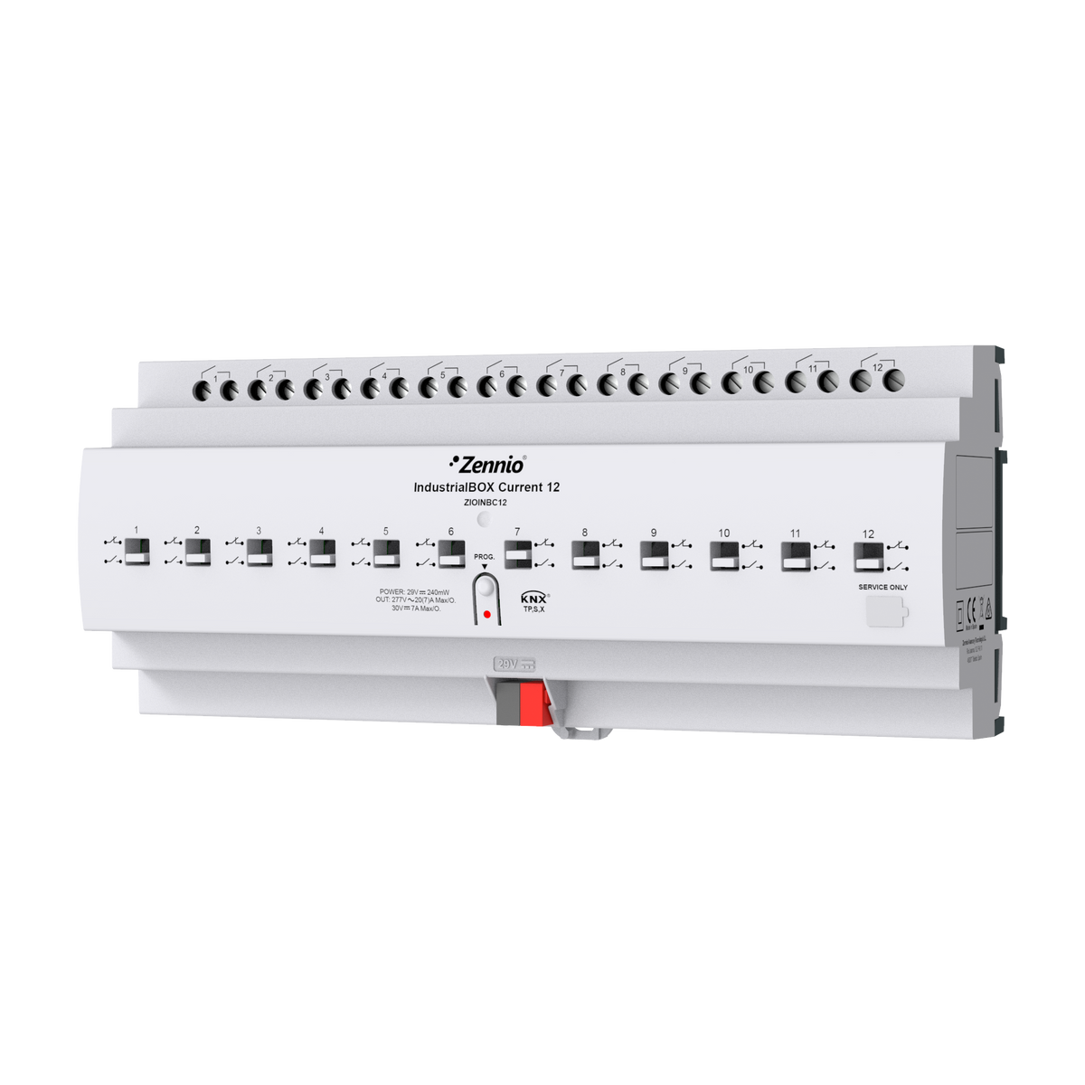 Zennio IndustrialBOX Current 12 – Industrial actuator with 12 outputs (20 A, 200 µF), current measurement and KNX Secure