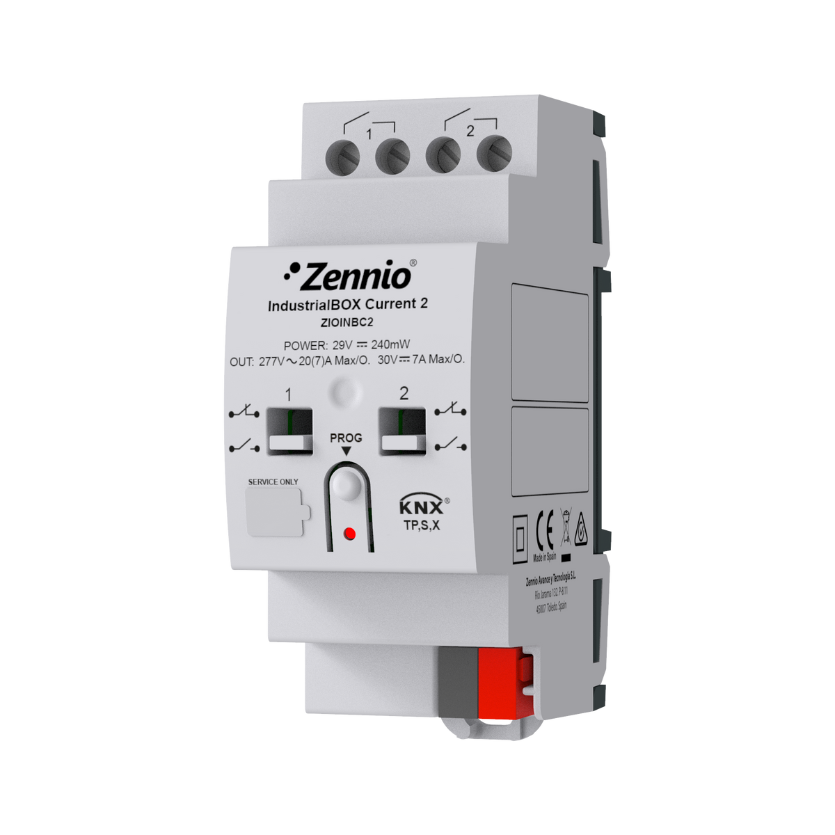 Zennio IndustrialBOX Current 2 – Industrial actuator with 2 outputs (20 A, 200 µF), current measurement and KNX Secure