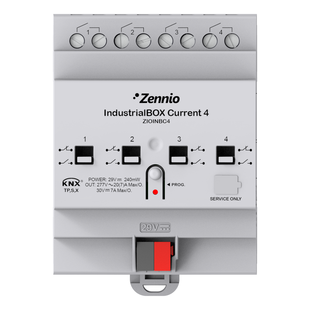 Zennio IndustrialBOX Current 4 – Industrial actuator with 4 outputs (20 A, 200 µF), current measurement and KNX Secure