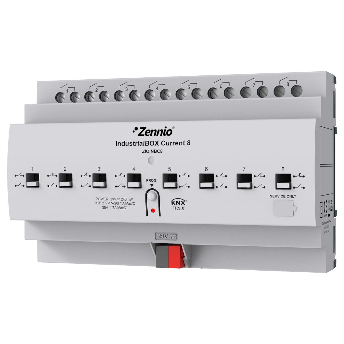 Zennio IndustrialBOX Current 8 – Industrial actuator with 8 outputs (20 A, 200 µF), current measurement and KNX Secure