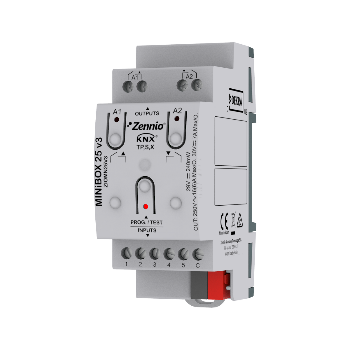 Zennio MINiBOX 25 v3 – KNX multifunction actuator with KNX Secure, 2 outputs 16A / 5 inputs A/D