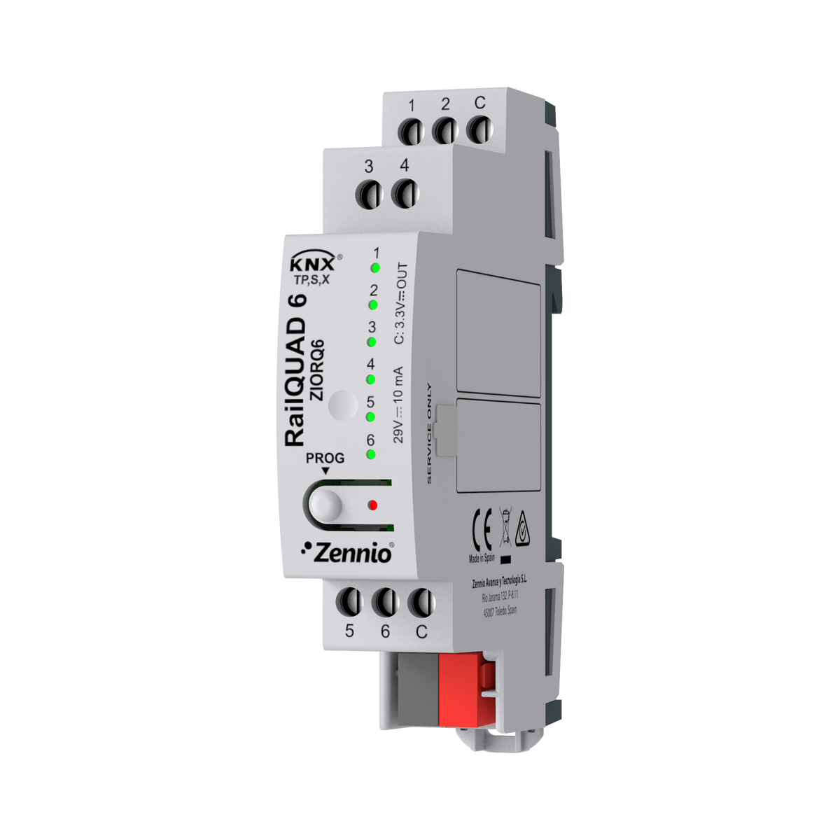 Zennio RailQUAD 6 – Input module with 6 analog-digital inputs for DIN rail with status indicator LEDs