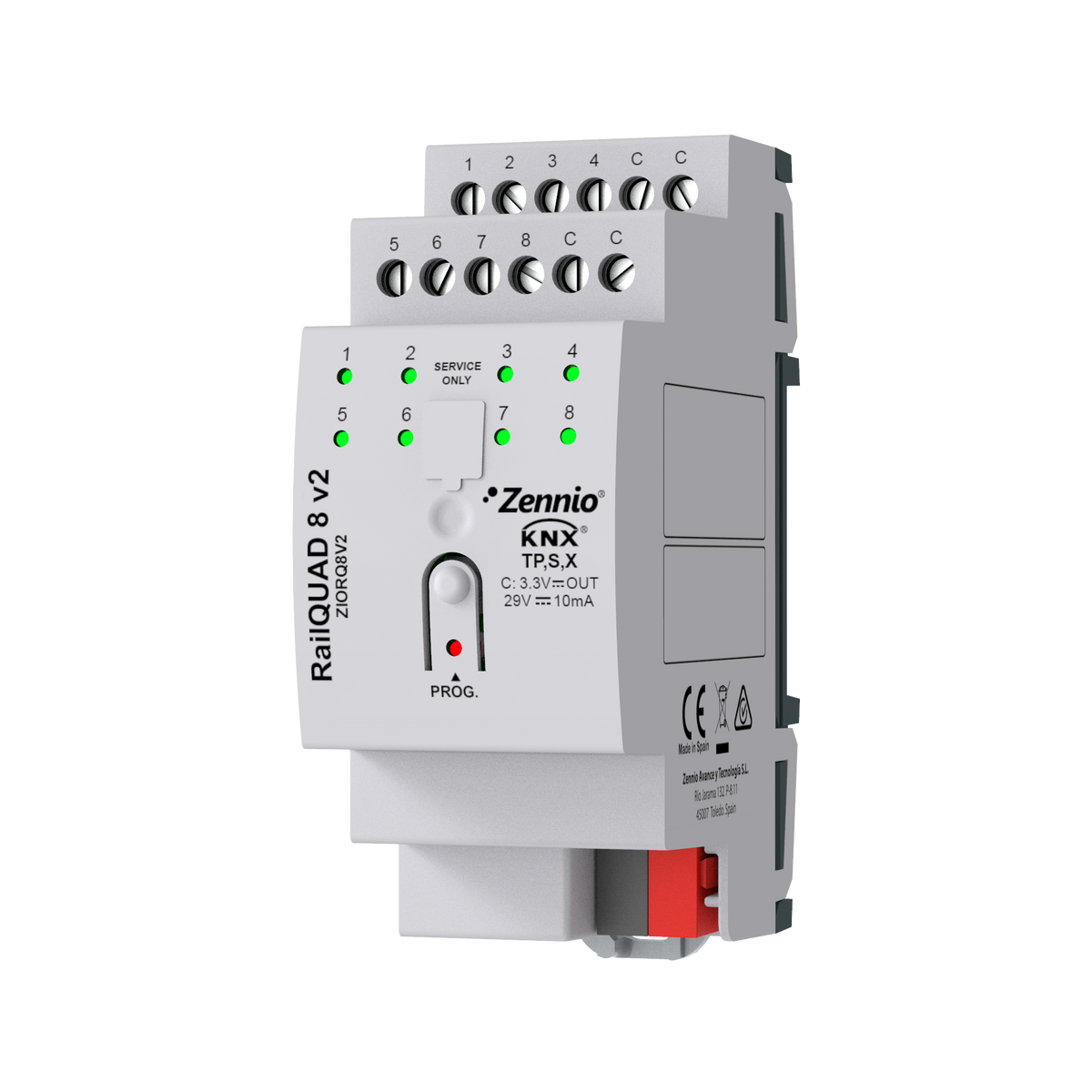 Zennio RailQUAD 8 v2 – Input module with 8 analog-digital inputs for DIN rail with status indicator LEDs