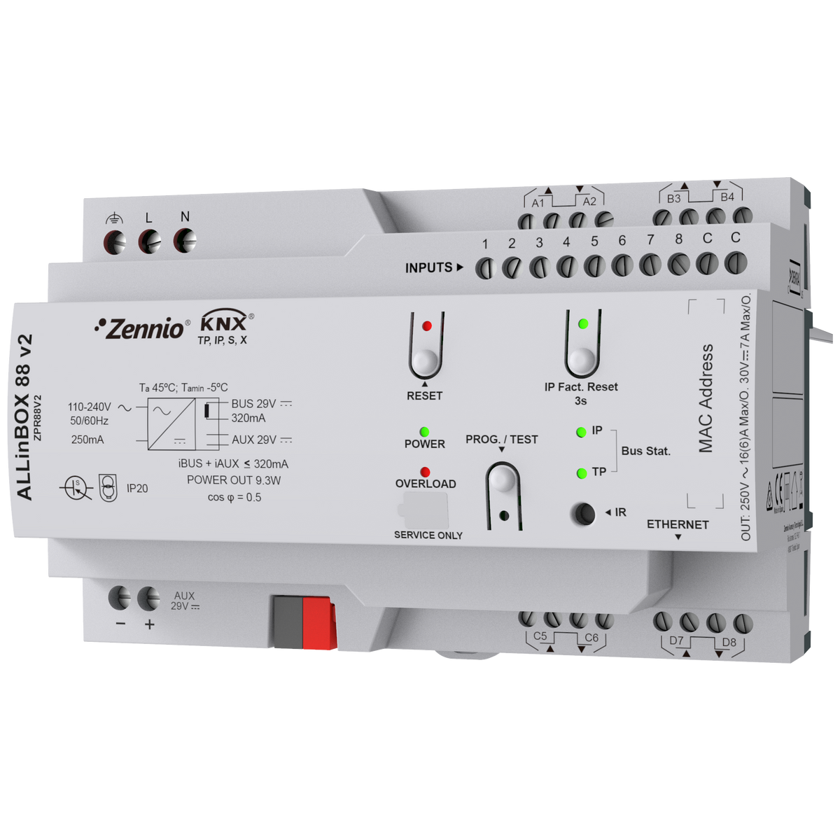 Zennio ALLinBOX 88 v2 – Multifunction device with KNX power supply, KNX-IP Interface, 8 outputs/8 inputs and logic module