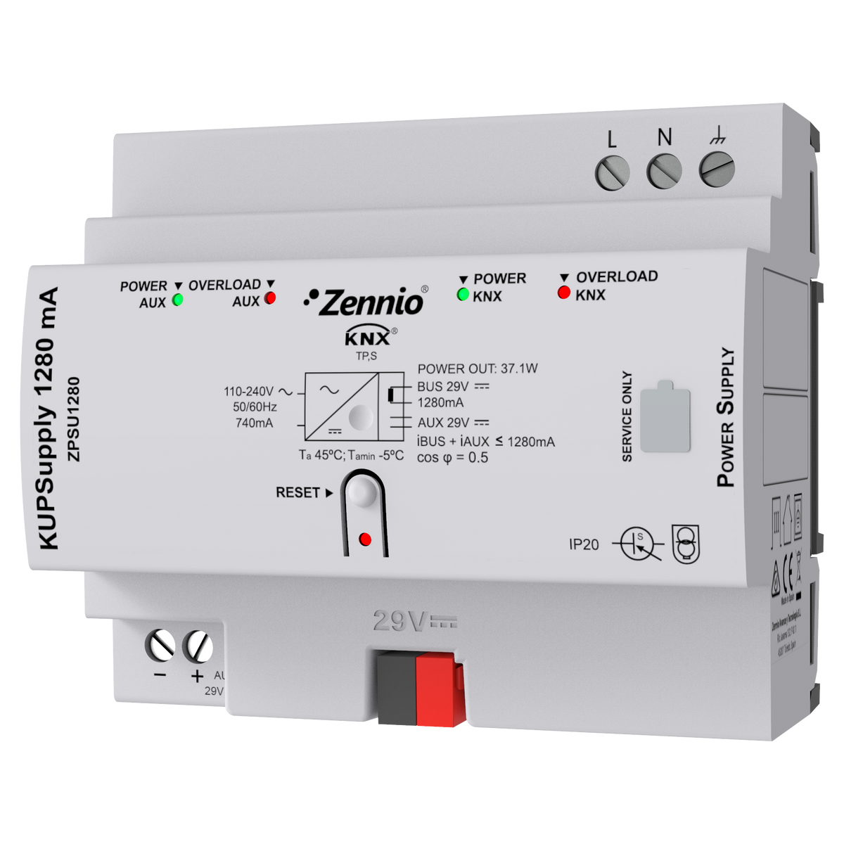 Zennio KUPSupply 1280mA – KNX Universal power supply 1280mA plus 29VDC auxiliary power supply