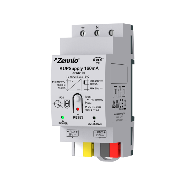 Zennio KUPSupply 160mA – KNX Universal power supply 160mA plus 29VDC auxiliary power supply