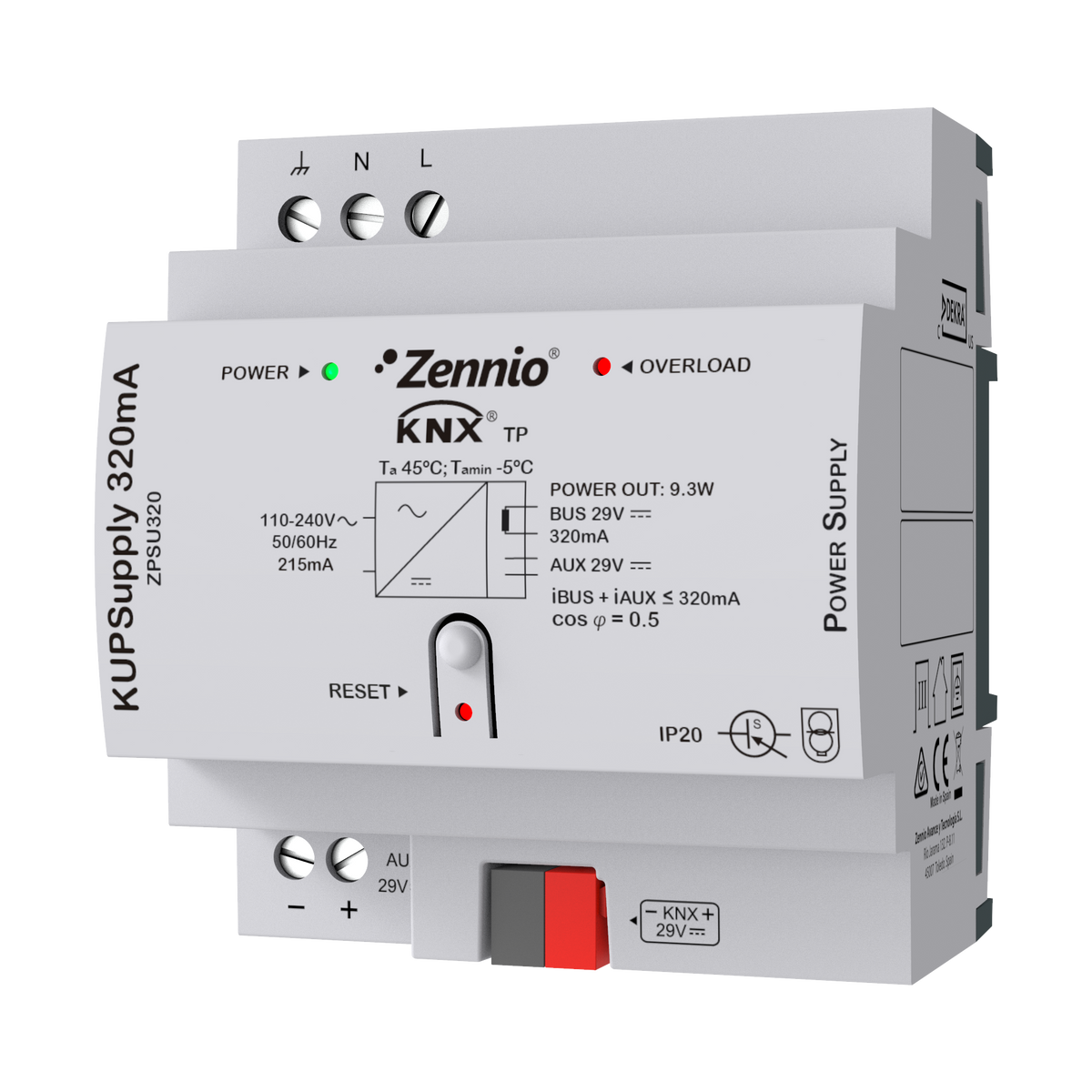 Zennio KUPSupply 320mA – KNX Universal power supply 320mA plus 29VDC auxiliary power supply