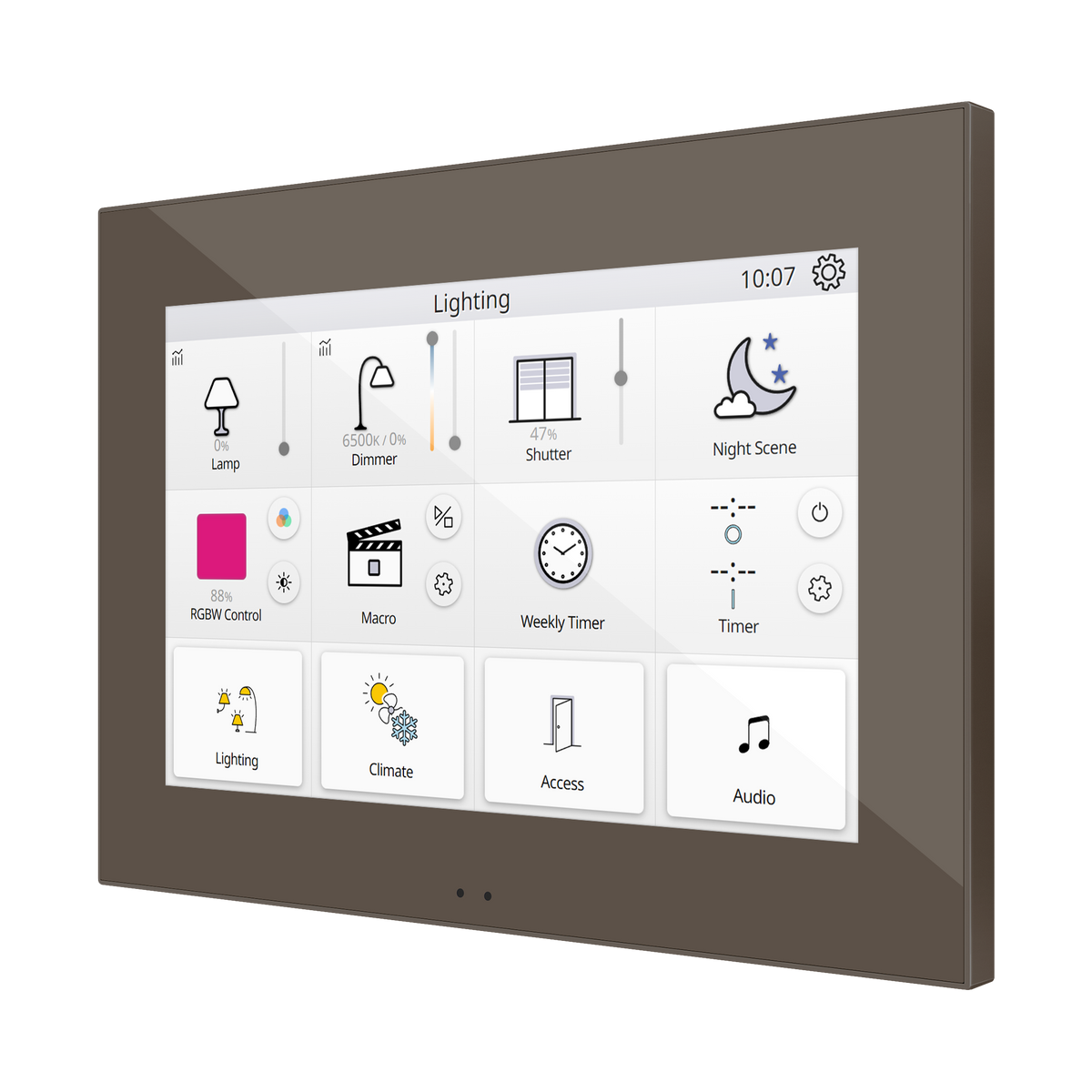 Zennio Z70 v2 – Color capacitive touch panel (7" display) — Mocha